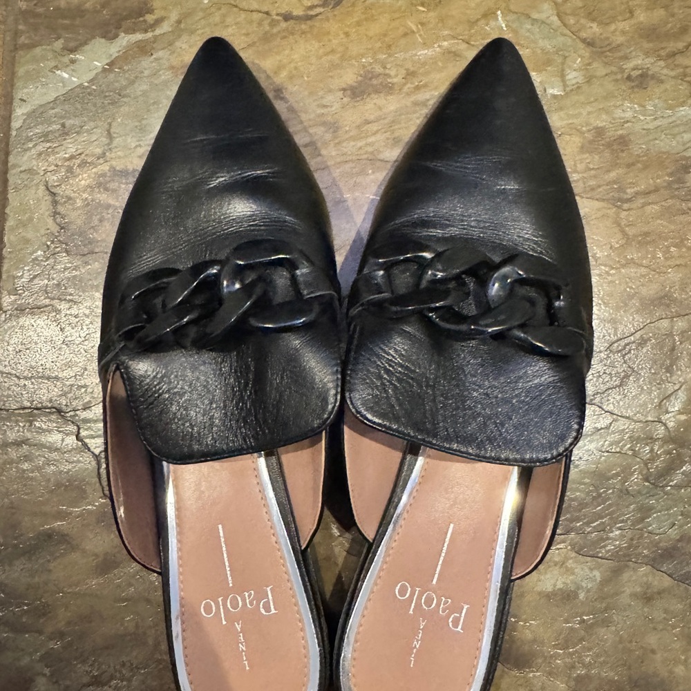 Black Leather Women's Mules